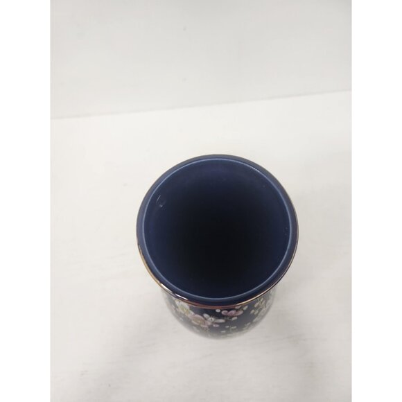 Vintage Artmark Cobalt Blue Gold Floral Bird Vase Ceramic Japanese Pottery Decor - Picture 4 of 11